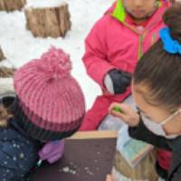 students learning about seeds in the snow